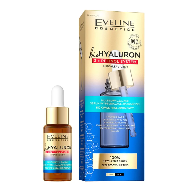 Ser hidratant antirid Bio Hyaluron 3 x Retinol System, 18 ml, Eveline Cosmetics