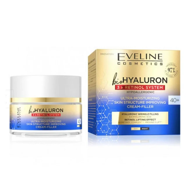 Crema hidratanta 40+ Bio Hyaluron 3 x Retinol System, 50 ml, Eveline Cosmetics