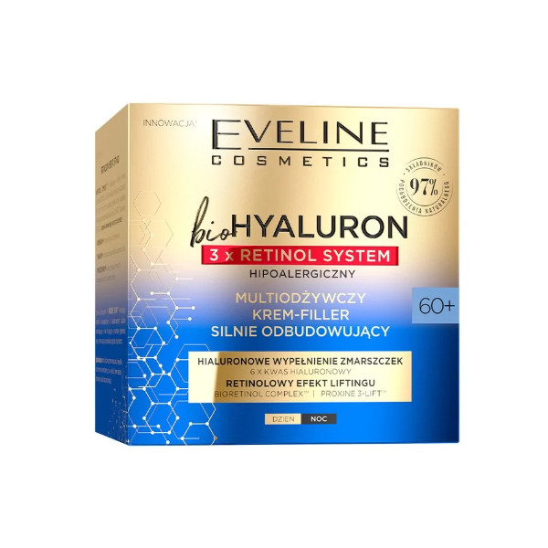 Crema hranitoare 60+ Bio Hyaluron 3 x Retinol System, 50 ml, Eveline Cosmetics