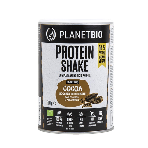 Shake proteic Bio, vegan cu cacao, 600 g, Planet Bio