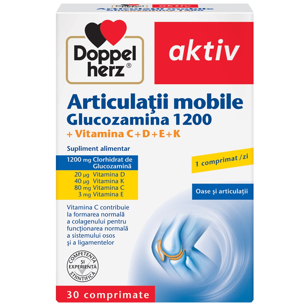Articulații mobile glucozamina 1200 + Vitamina C+D+E+K Aktiv, 30 comprimate, Doppelherz