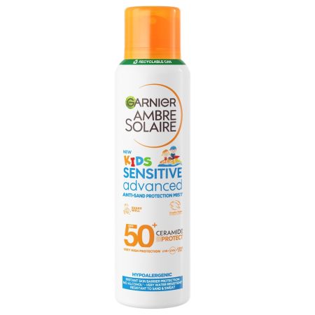 Spray de corp pentru copii cu protectie solara SPF 50+ Sensitive Advanced Ambre Solaire, 150 ml, Garnier