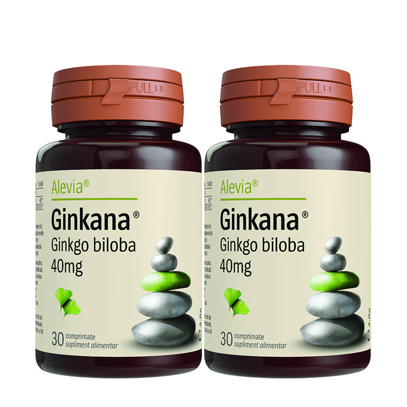 Pachet Ginkana Ginkgo Biloba 40 mg, 30+30 comprimate, Alevia