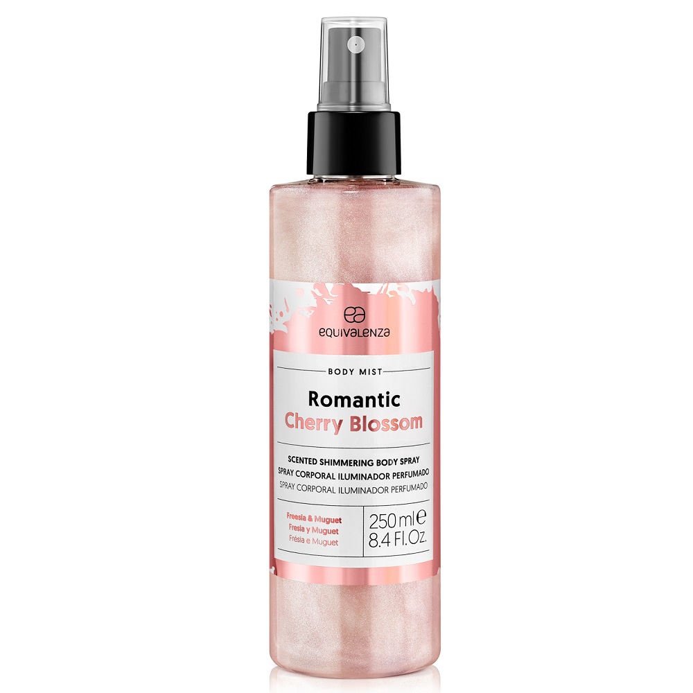 Spray de corp iluminator cu cires, frezii si lacramioare Romantic Cherry Blossom, 250 ml, Equivalenza