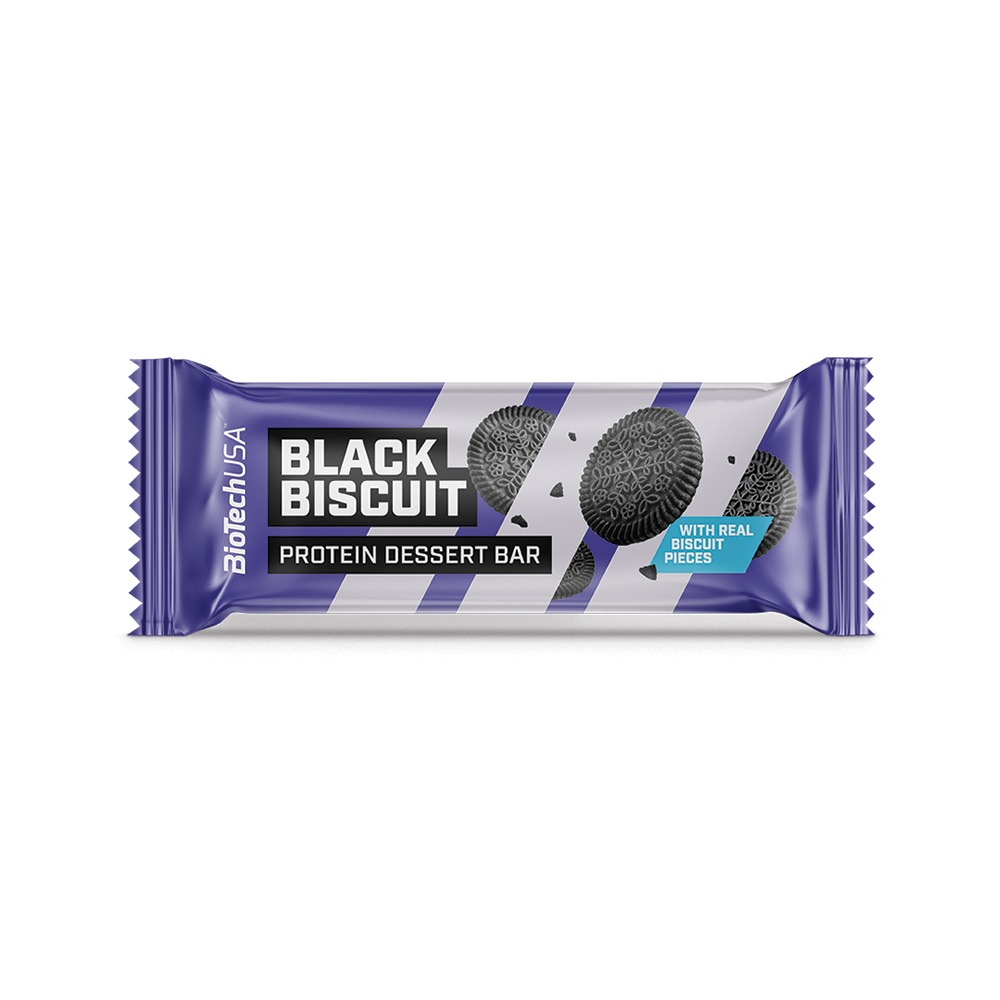 Baton proteic fara gluten Dessert Bar Black Biscuit, 50 g, Biotech USA