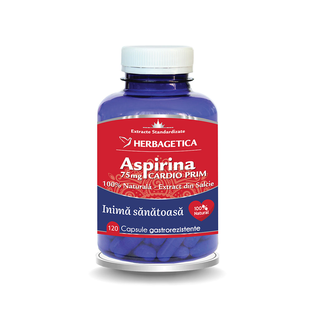 Aspirina naturala 75 mg Cardio Prim, 120 capsule, Herbagetica