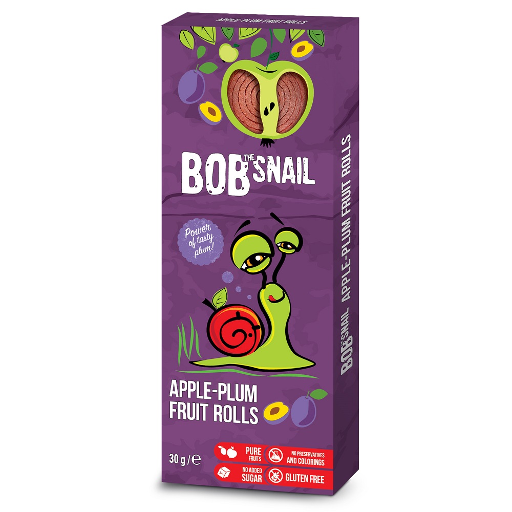 Rulou natural din mere si prune, 30 g, Bob Snail