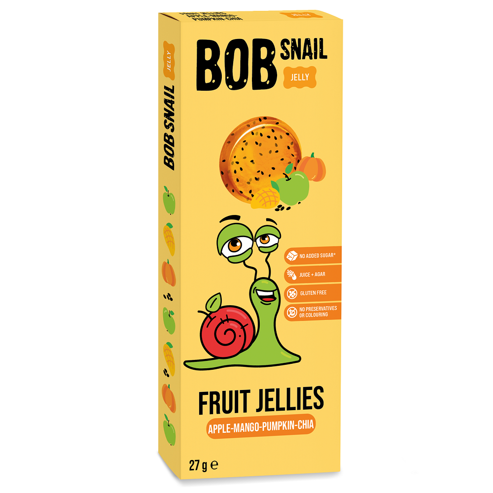 Jeleu natural fara gluten din mere, mango, dovleac si chia, 27 g, Bob Snail