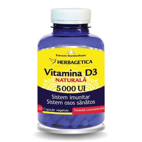 Vitamina D3 naturala, 5000 UI, 120 capsule, Herbagetica