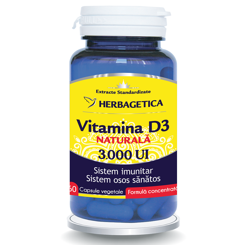 Vitamina D3 naturala 3000 UI, 60 capsule, Herbagetica