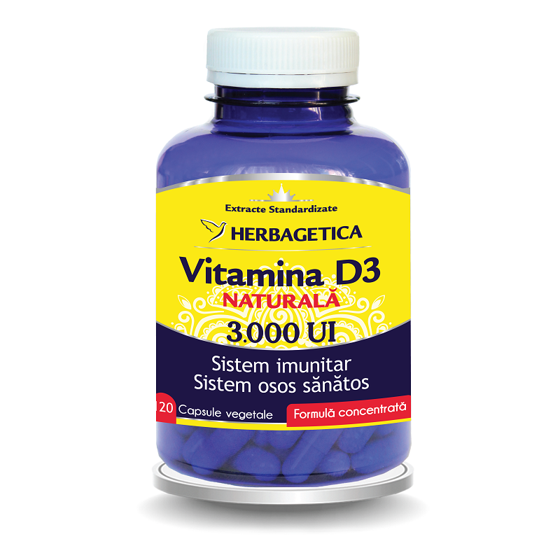 Vitamina D3 naturala 3000 UI, 120 capsule, Herbagetica