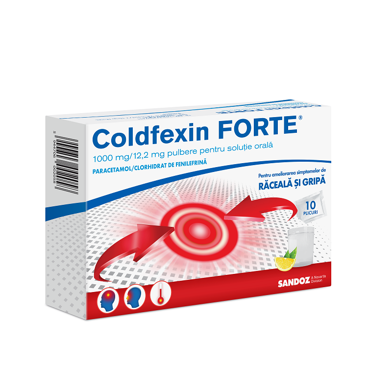 Coldfexin FORTE, 1000 mg/12,2 mg pulbere pentru soluție orală, 10 plicuri, Sandoz