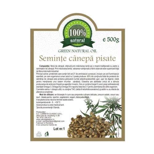 Seminte de canepa pisate, 500 g, Carmita Classic