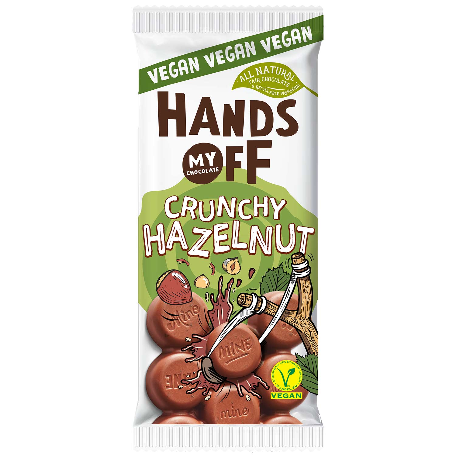 Ciocolata fara gluten Crunchy Hazelnut, 100 g, Hands Off