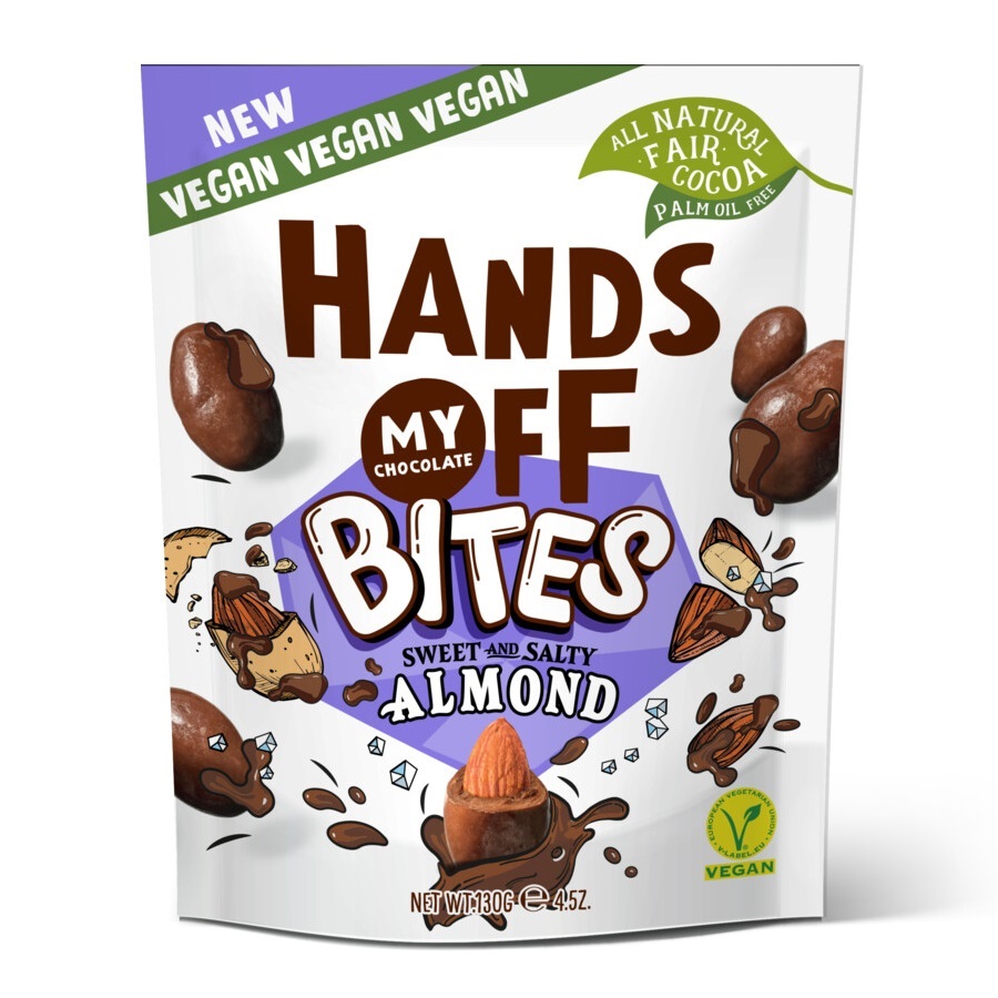 Migdale in ciocolata fara gluten Bites Almond, 130 g, Hands Off