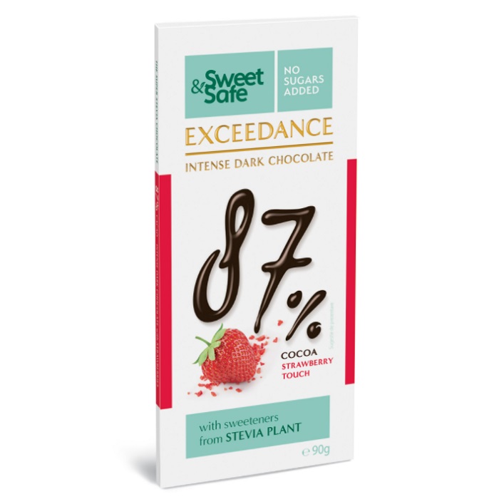 Ciocolata neagra 87% cu capsuni, 90 g, Sweet & Safe