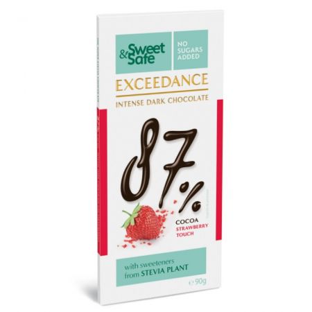 Ciocolata neagra 87% cu capsuni Sweet & Safe, 90 g, Sly Nutritia