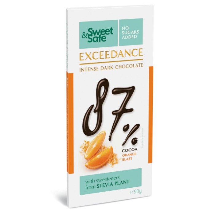 Ciocolata neagra 87% cu portocale, 90 g, Sweet & Safe