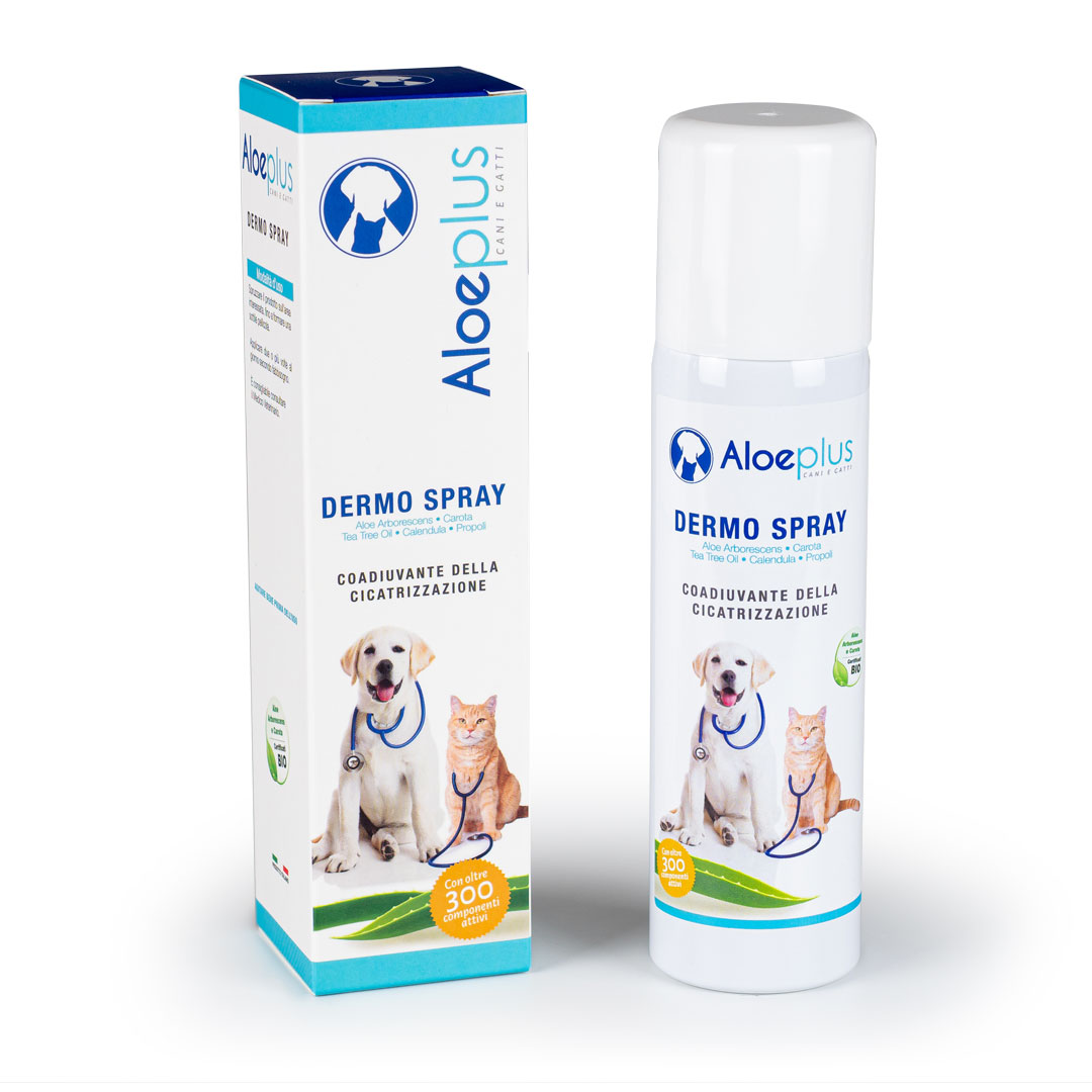 Spray cu efect cicatrizant pentru caini si pisici Aloeplus Dermo, 100 ml, HDR