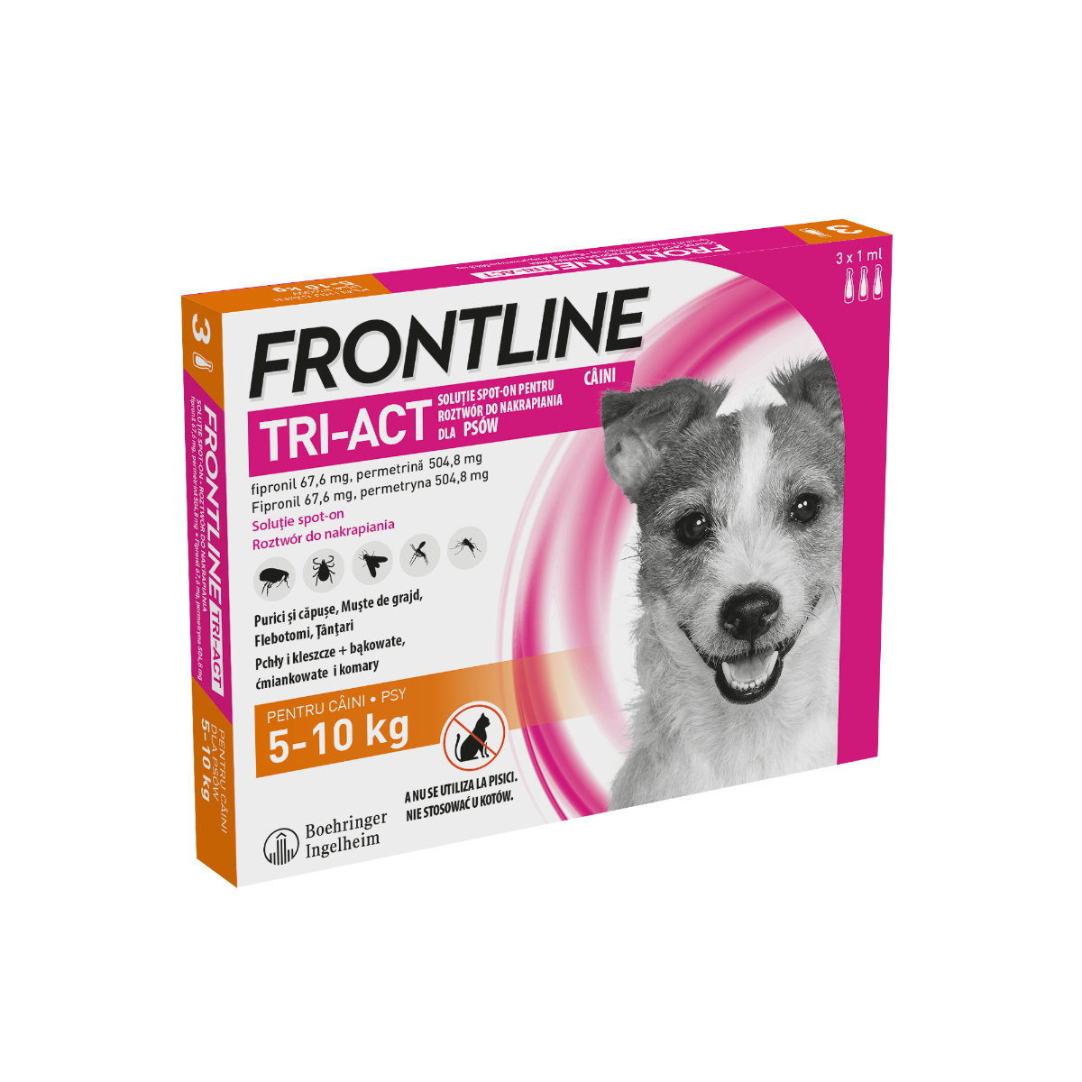 Frontline Tri-Act solutie spot-on pentru câini de 5-10 kg, 3 pipete x 1 ml, Frontline