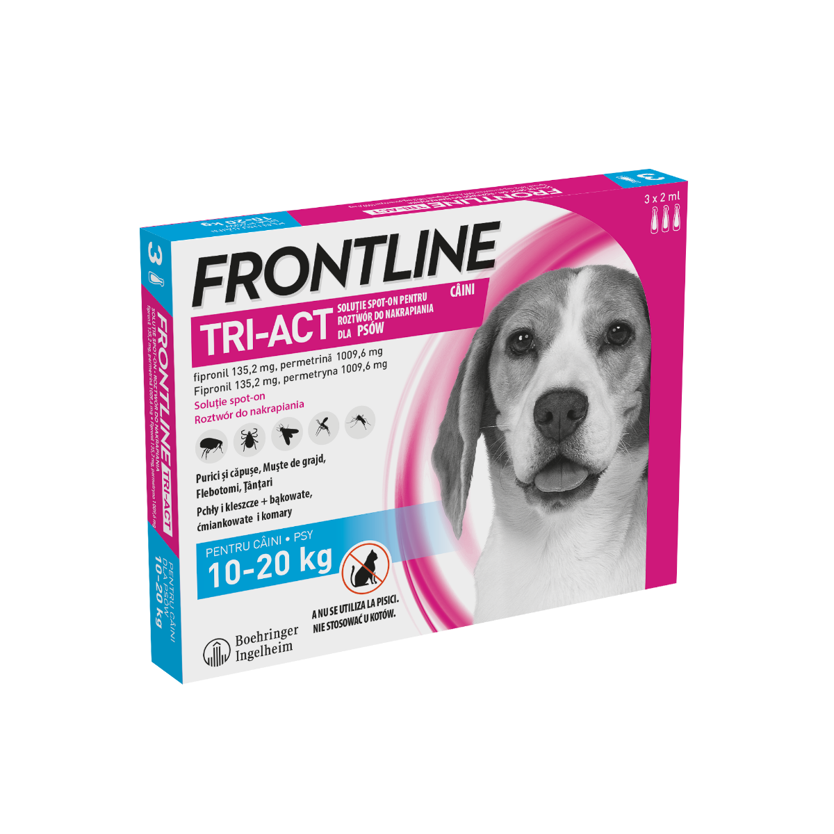Frontline Tri-Act M soluție spot-on pentru câini 10-20 kg, 3 pipete, Frontline