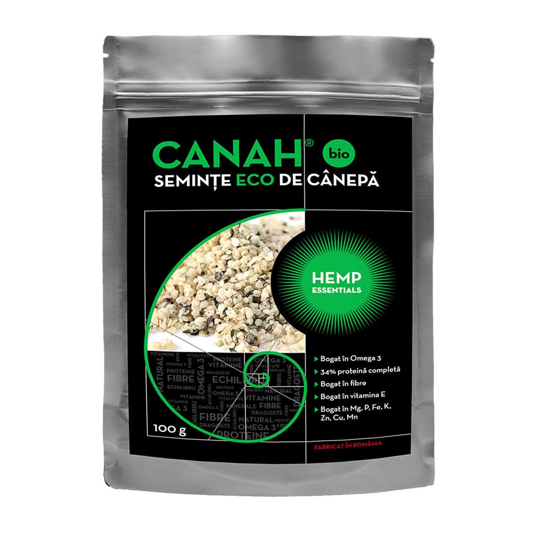Seminte decorticate de canepa Bio, 100 g, Canah
