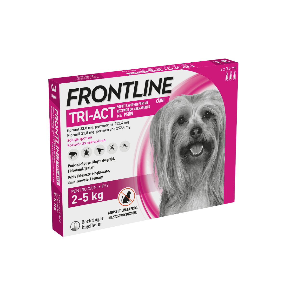 Frontline Tri-Act XS - spot-on pentru câini 2-5 kg, 3 pipete, Frontline