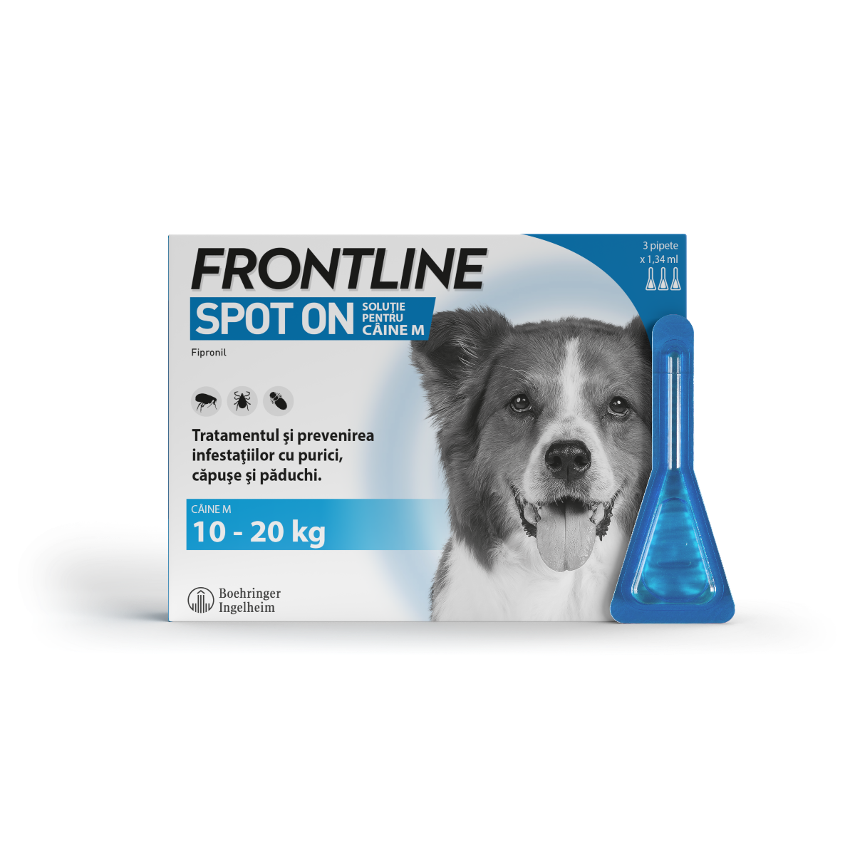 Frontline Spot On M pentru caini 10-20 kg, 3 pipete, Frontline