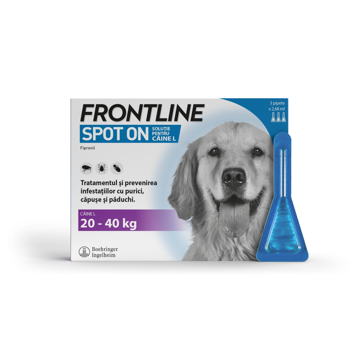 Frontline Spot On L pentru caini 20-40 kg, 3 pipete, Frontline