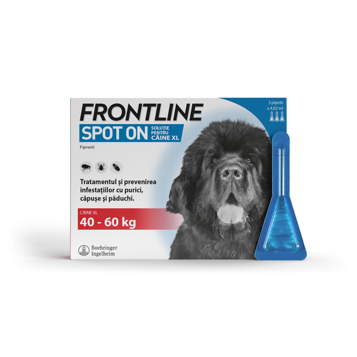 Frontline Spot On XL pentru caini 40-60 kg, 3 pipete, Frontline
