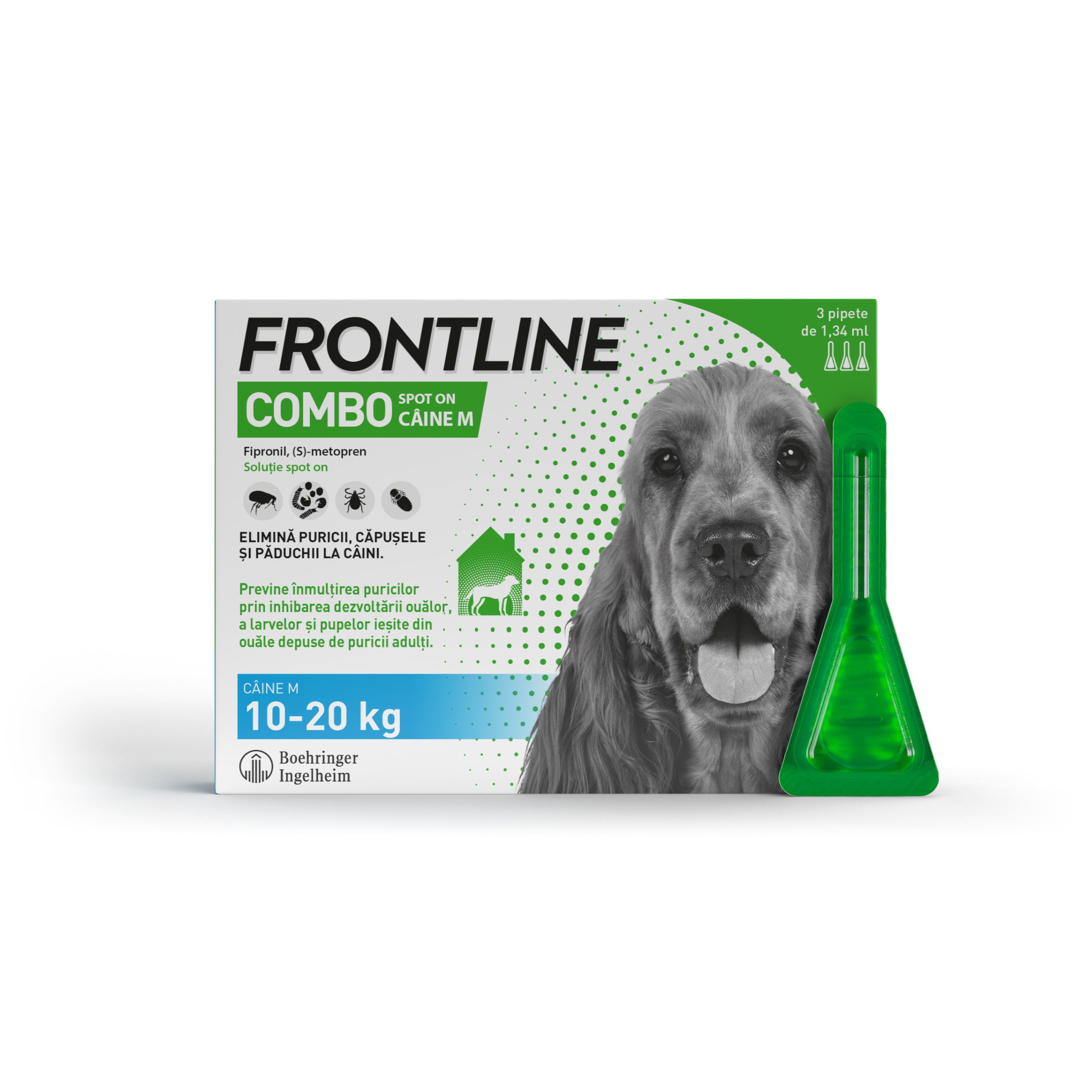 Frontline Combo Spot On câine M-pipetă verde de 1,34 ml, 3 pipete, Frontline