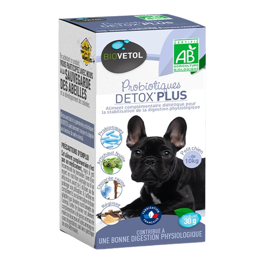 Supliment Detox Plus Probiotic Bio pentru catei de talie mica, 30 g, Biovetol
