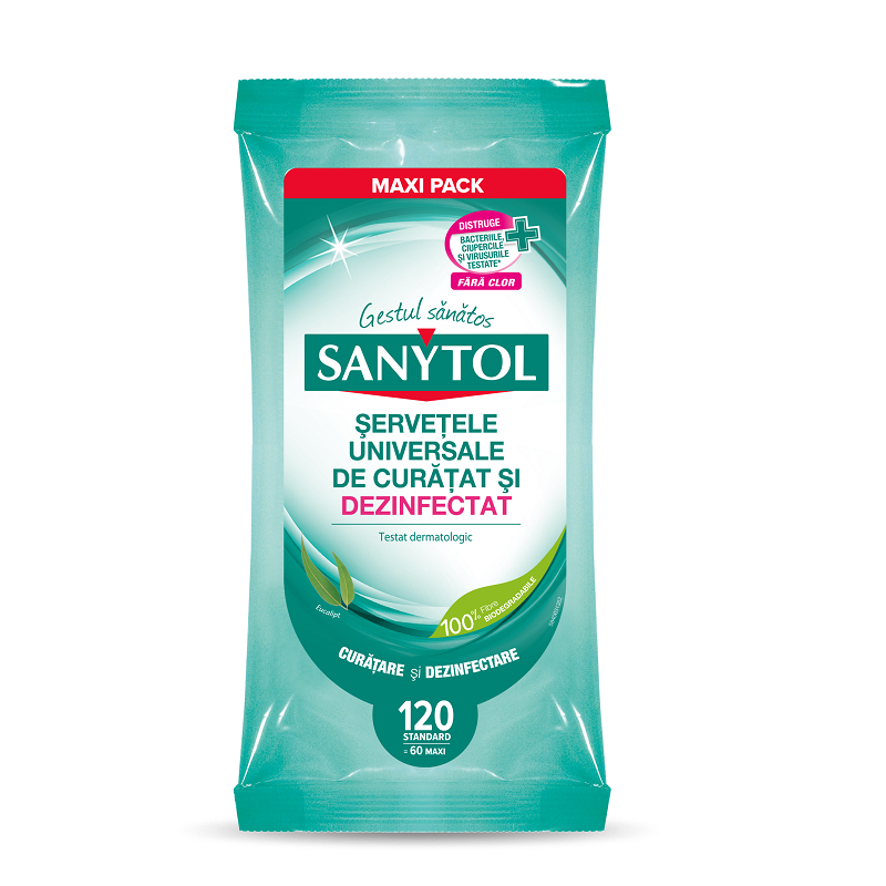 Servetele umede dezinfectante Eucalipt, 60 bucati, Sanytol