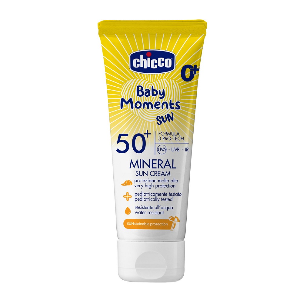 Crema Chicco protectie solara cu minerale SPF 50+, 0luni+, 75 ml, Chicco