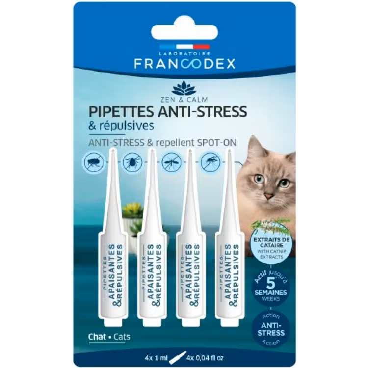 Pipete Antistres & Repelente Antiparazitare - pentru pisici, 4 pipete x 1 ml, Francodex