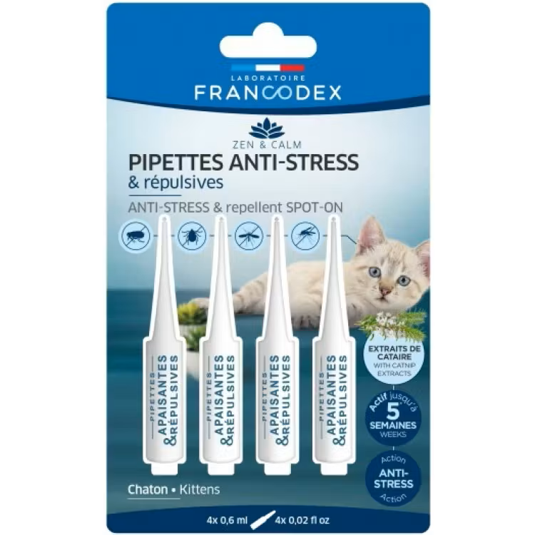 Pipete pentru pisici cu efect antistres si repelent antiparazitar, 4 pipete, Francodex