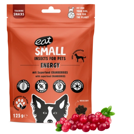 Recompense cu insecte si merisoare pentru caini Energy Snack, 125 g, Eat Small