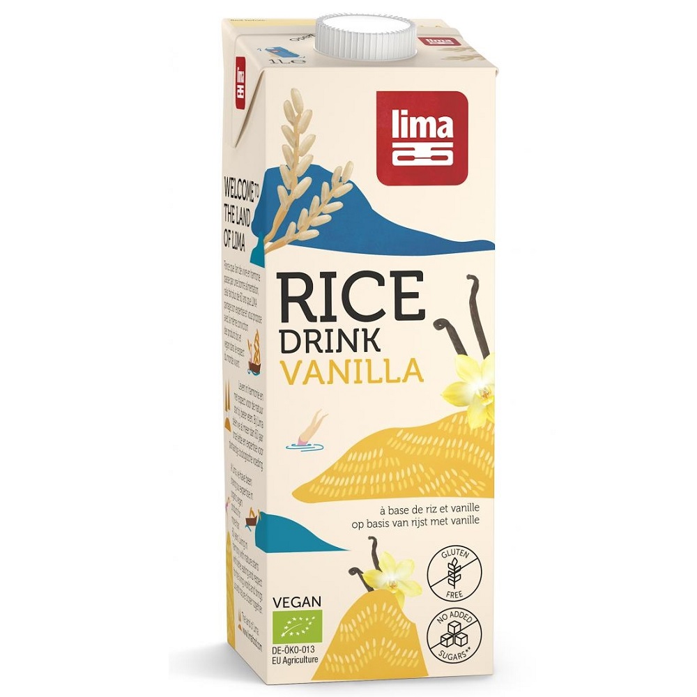 Lapte vegetal bio de orez cu vanilie, 1000 ml, Lima