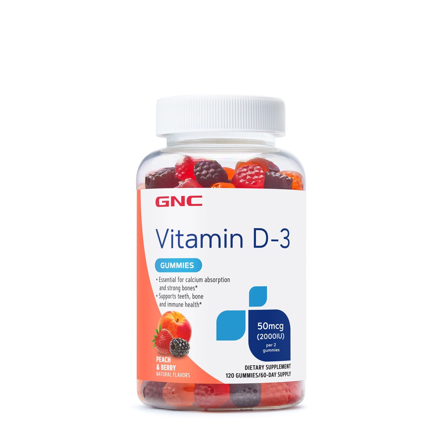 Vitamina D-3 naturala 50 mcg (2000 UI), 120 jeleuri, GNC