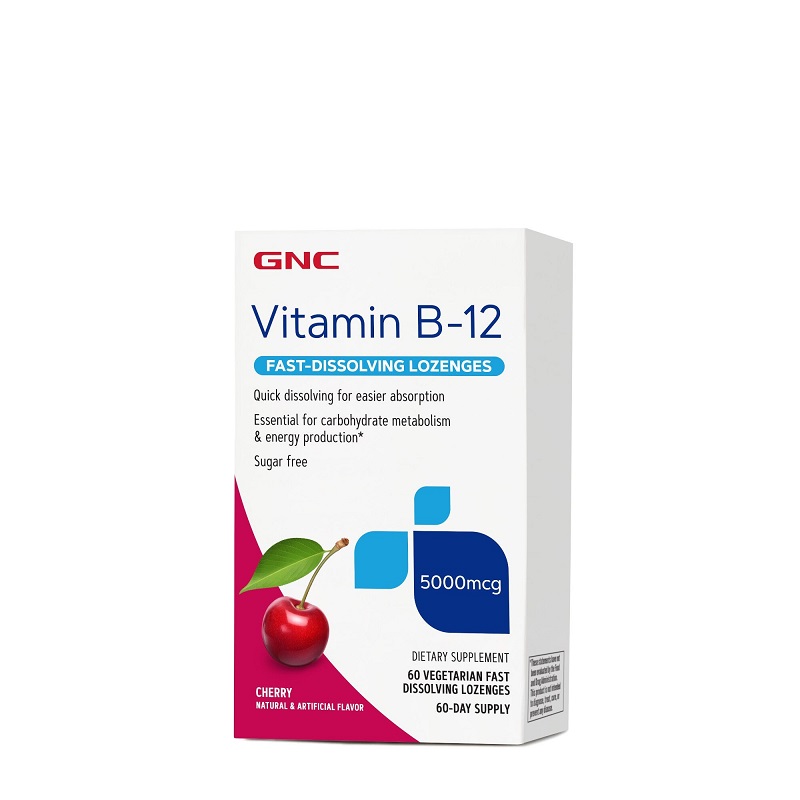Vitamina B-12 5000 mcg cu dizolvare rapida, 60 drajeuri, GNC