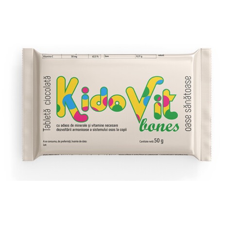 Ciocolata cu vitamine pentru oase Kidovit Bones Green Sugar, 50 g, Laboratoarele Remedia