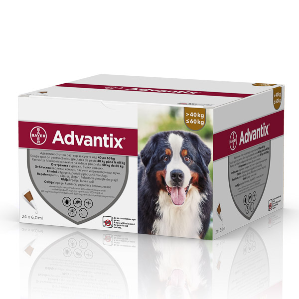 Solutie deparazitara pentru caini 40-60 kg Spot-On Advantix 600, 24 pipete, Bayer Vet OTC