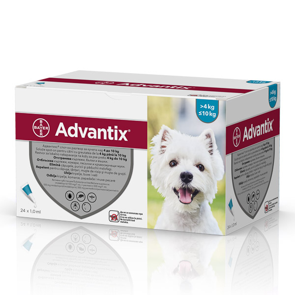 Solutie deparazitara pentru caini 4-10 kg Advantix 100, 24 pipete, Bayer Vet OTC