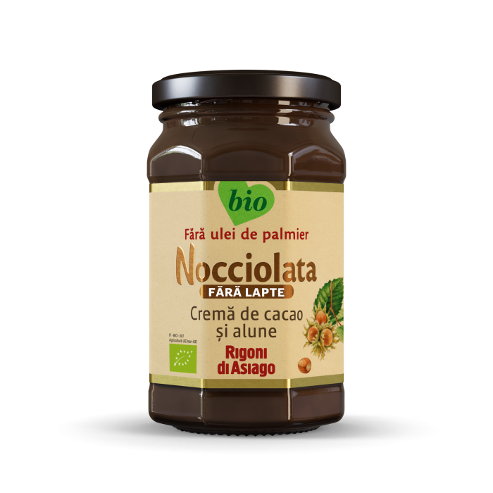 Crema Bio fara gluten cu cacao si alune de padure fara lapte Nocciolata, 250 g, Rigoni Di Asiago