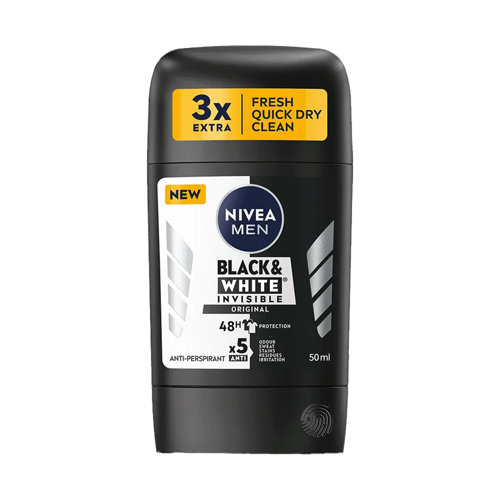 Deodorant stick Men Black & White Invisible Power, 50 ml, Nivea