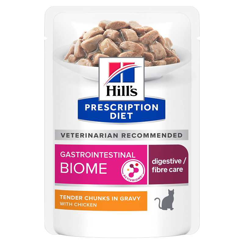 Hrana pentru pisici cu carne de pui digestive/fibre care Gastrointestinal Biome, 85 g, Hill's PD