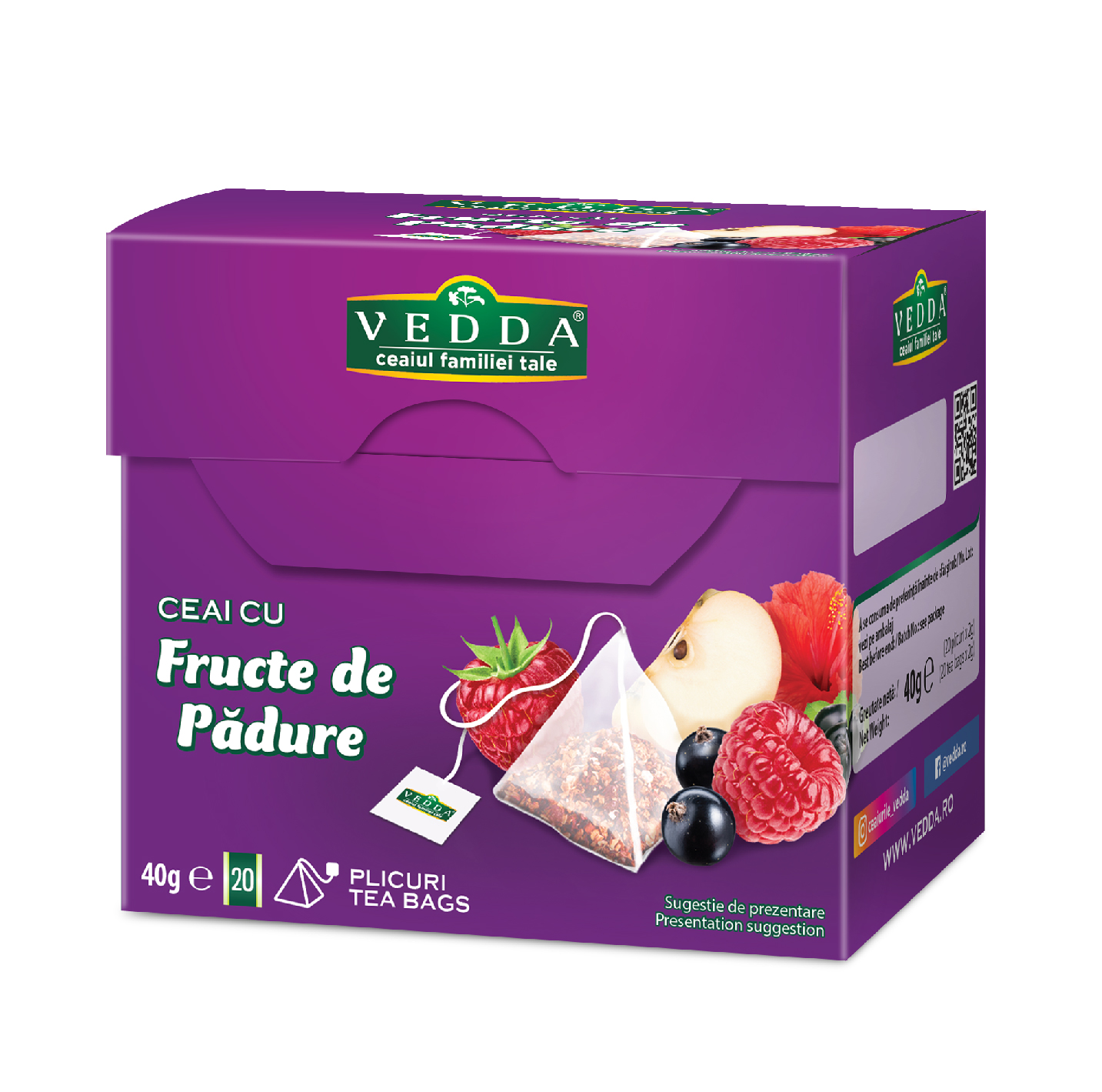 Ceai fructe de padure, 20 plicuri piramida, Vedda