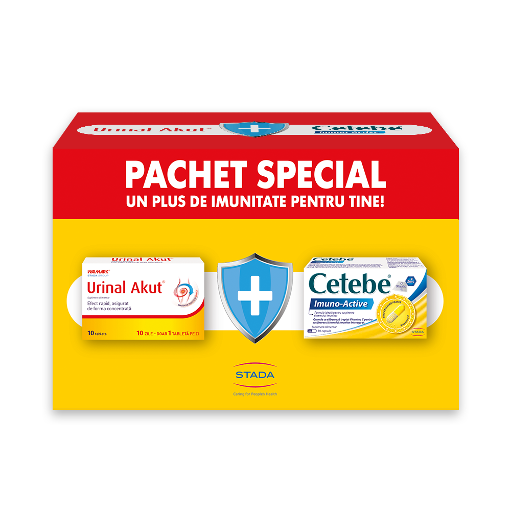 Pachet Urinal Akut, 10 tablete + Cetebe Imuno-Active, 30 capsule, Stada