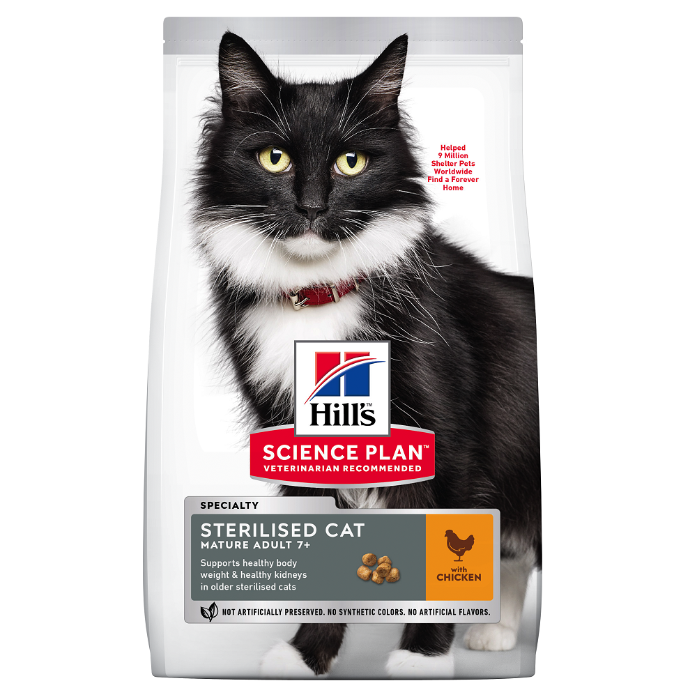 Hrana cu pui pentru pisici Mature Adult Sterilised 7+, 3 kg, Hill's SP