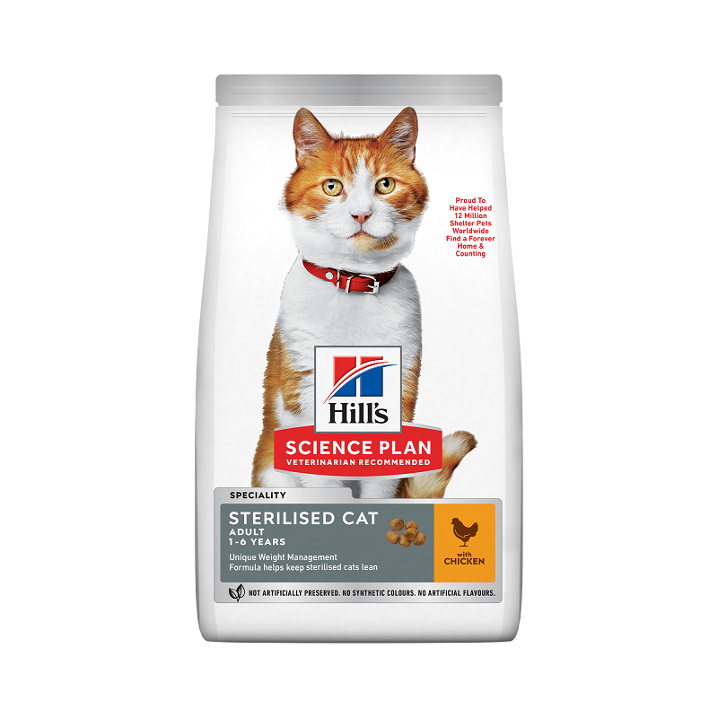 Hrana cu pui pentru pisici Sterilised Cat Adult, 300 g, Hill's SP